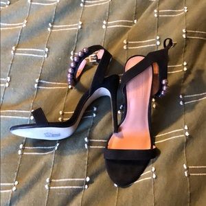 Black Suede Pearl Ankle Strap Topshop Heels